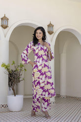 Summer Breeze Co-ord Set -Purple with White Floral Print