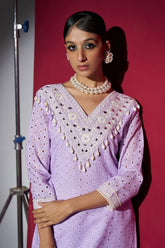 Lavender Mirror Handwork Kurta Set