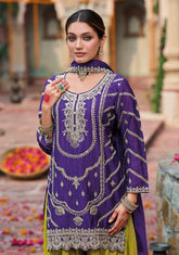 The Royal Contrast Shahi Baingani and Chartreuse Green Embroidered Suit