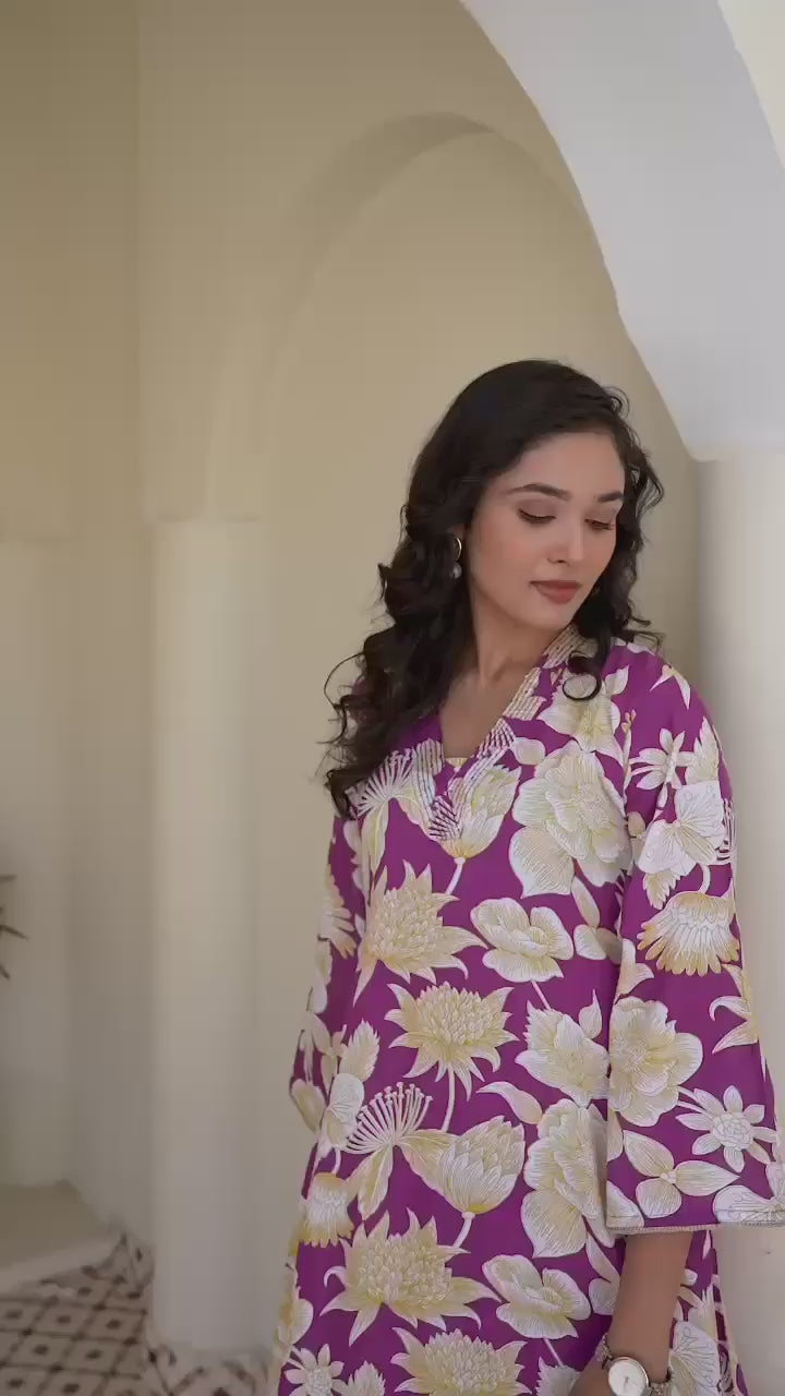 Summer Breeze Co-ord Set -Purple with White Floral Print