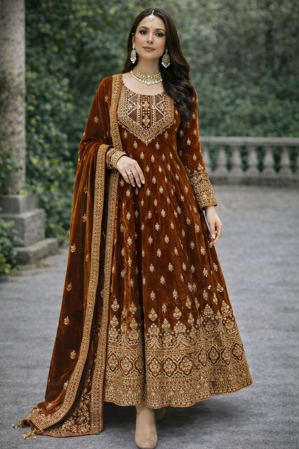 VELVET ANARKALI 3PCS SUIT SET