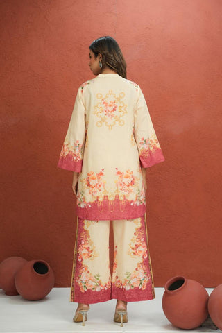 Warm beige with deep rose floral accents Co-ord Set