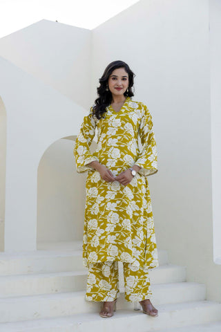 Summer Breeze Co-ord Set -Mustard with White Floral Print