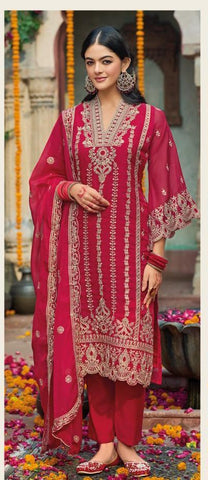 Deep Crimson Red Royal Embroidered Suit Set