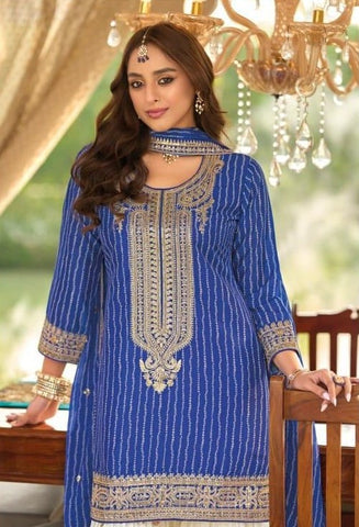 Noor Royal Blue & Ivory Embroidered Sharara Set