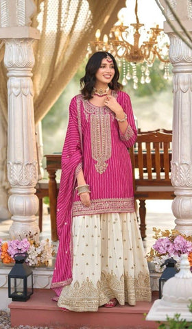 Noor Rani Pink & Ivory Embroidered Sharara Set