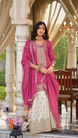 Noor Rani Pink & Ivory Embroidered Sharara Set
