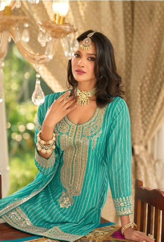 Noor Emerald Green & Ivory Embroidered Sharara Set