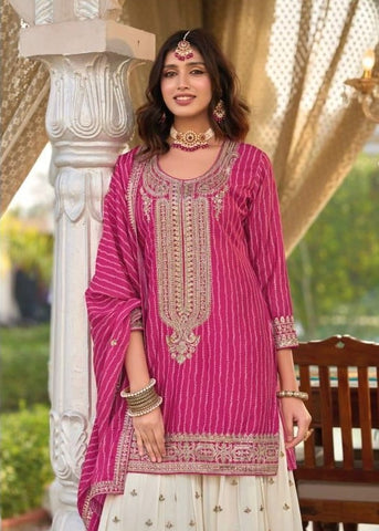 Noor Rani Pink & Ivory Embroidered Sharara Set