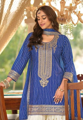 Noor Royal Blue & Ivory Embroidered Sharara Set