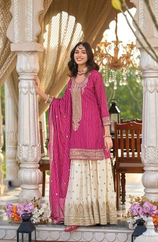 Noor Rani Pink & Ivory Embroidered Sharara Set