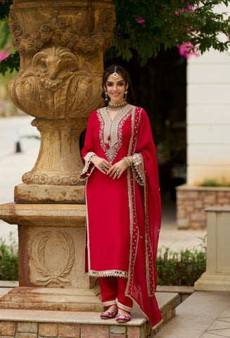 Red Color Dupatta Set