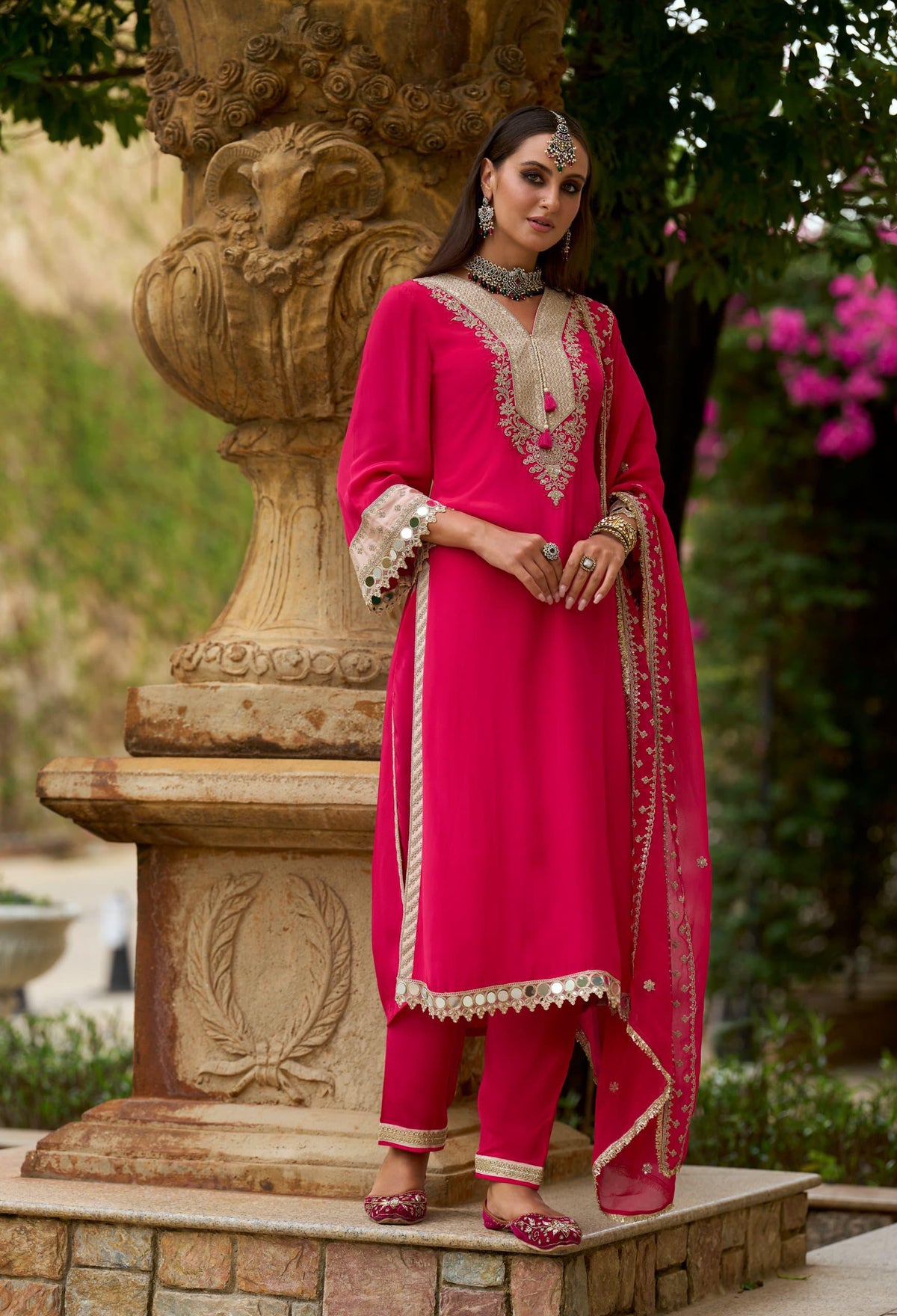 Rani Pink Color Dupatta Set