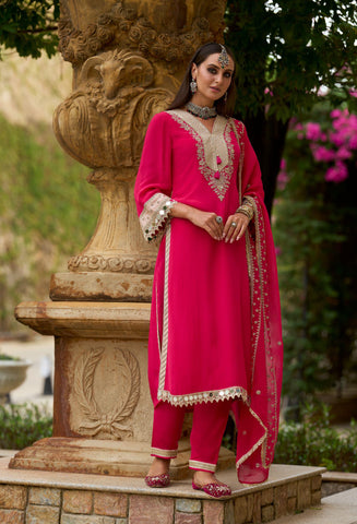 Rani Pink Color Dupatta Set
