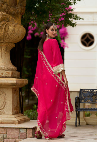 Rani Pink Color Dupatta Set