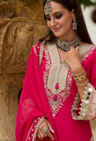 Rani Pink Color Dupatta Set