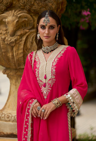 Rani Pink Color Dupatta Set